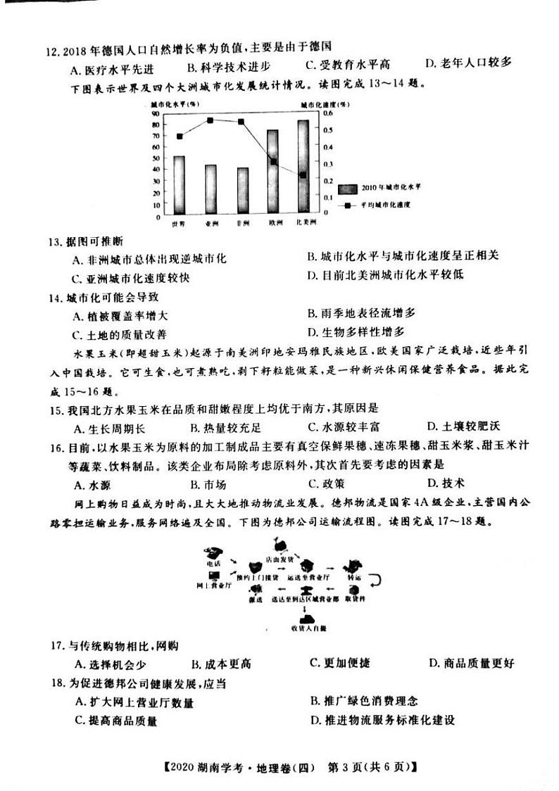 2020年湖南省普通高中学业水平合格性考试模拟信息卷四 地理 PDF版03