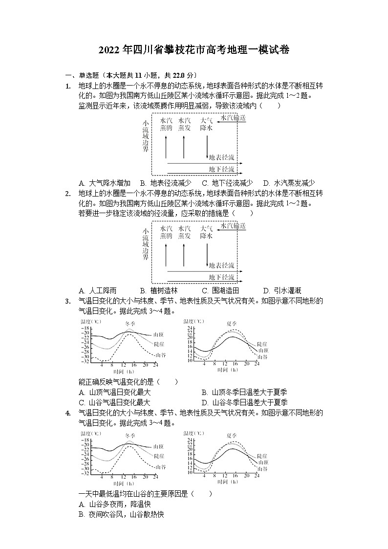 2022届四川省攀枝花市高考一模地理试卷01