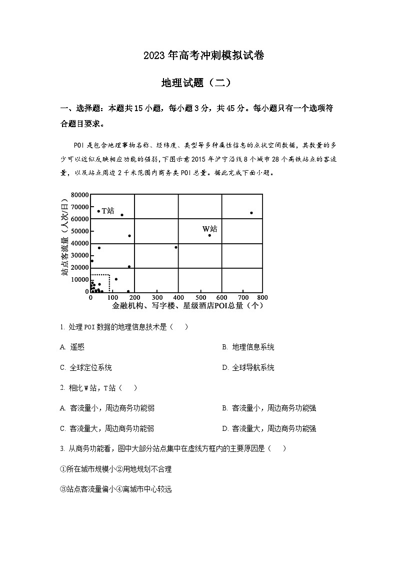 2023届湖北省荆州中学高考冲刺模拟试卷地理试题(二)含答案第1页