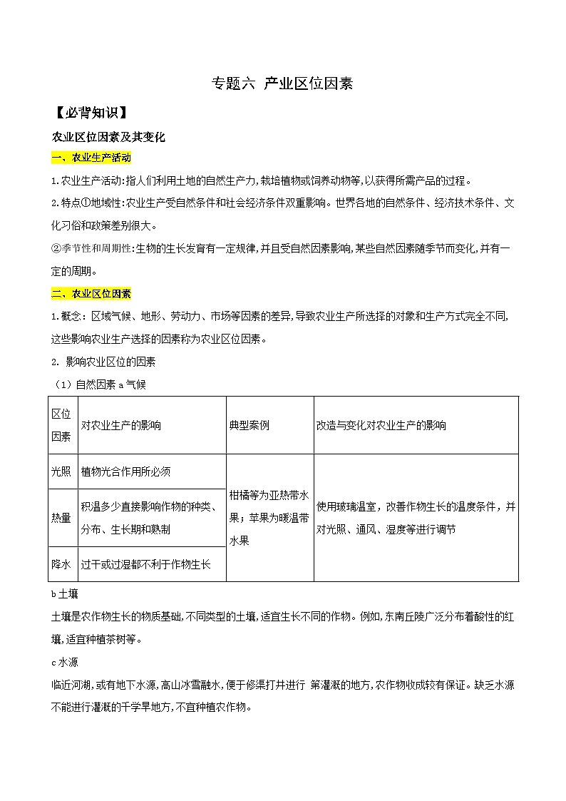 专题06 产业区位因素——2023年山东省普通高中地理学业水平合格性考试专项精讲+测试01
