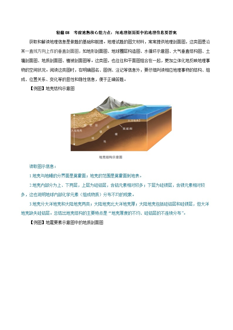 08向地理剖面图中的地理信息（含答案）——2023年高中学业水平合格性考试地理专项复习（上海专用）01