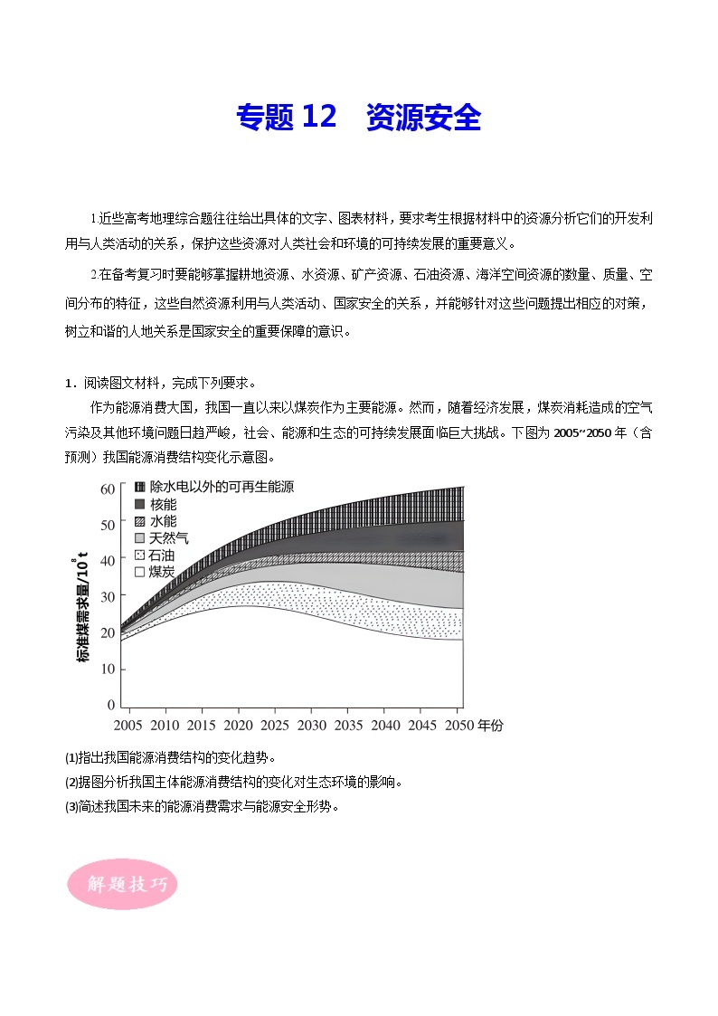 专题12 资源安全专题-冲刺高考地理大题突破+限时集训（全国通用）01