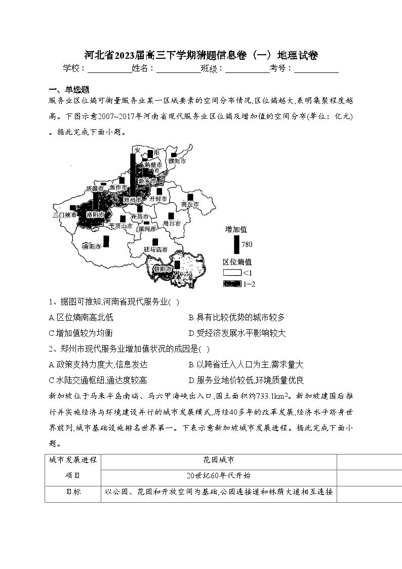 河北省2023届高三下学期猜题信息卷（一）地理试卷（含答案）01