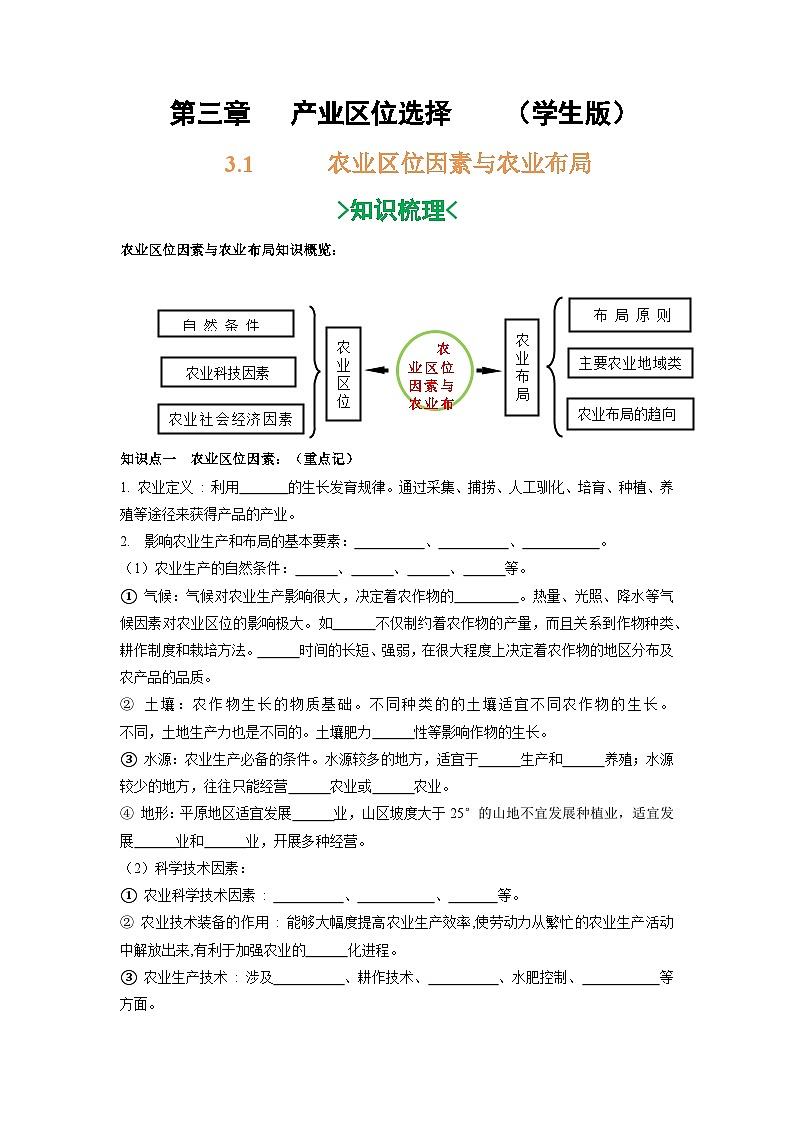 第三章 产业区位选择-——【期末复习】高一地理单元知识点梳理+训练学案(湘教版2019必修第二册)01