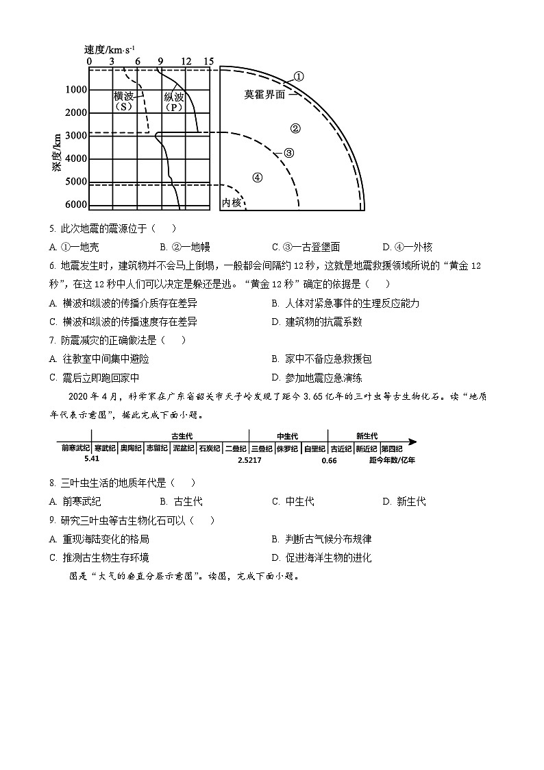 2023北京怀柔高一(上)期末地理(教师版) 试卷02