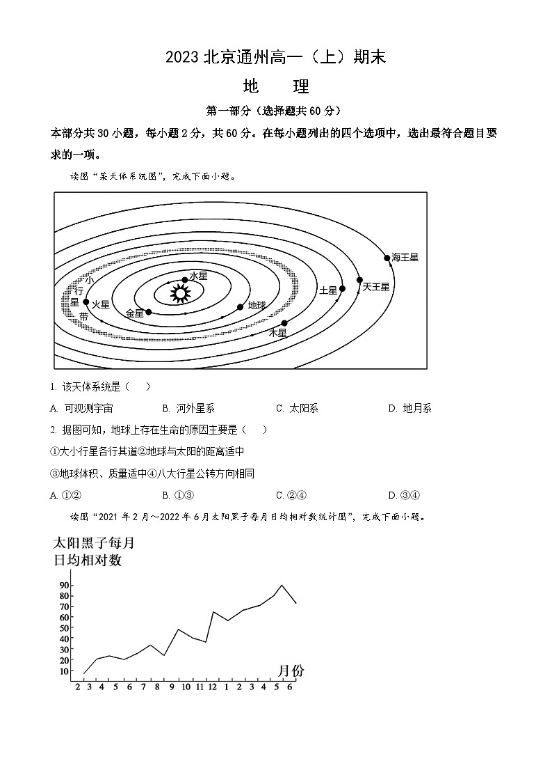 2023北京通州高一(上)期末地理(教师版)第1页