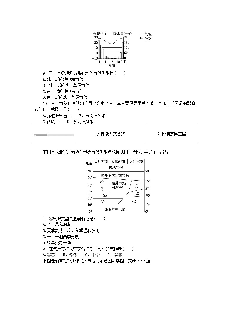 2023版新教材高中地理第三章大氣的運(yùn)動第二節(jié)氣壓帶風(fēng)帶與氣候課時(shí)作業(yè)湘教版選擇性必修1第3頁