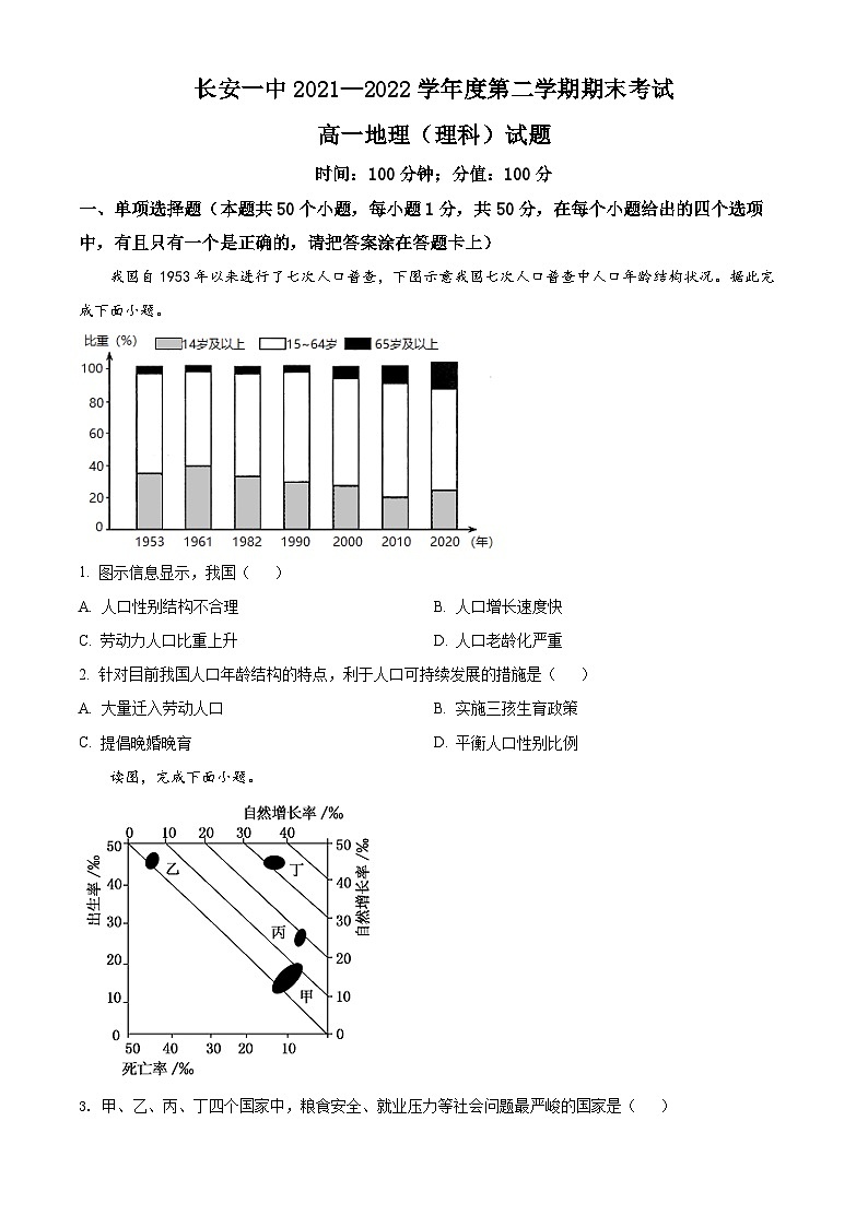 2022西安长安区一中高一下学期期末考试地理试题(理科)含解析01