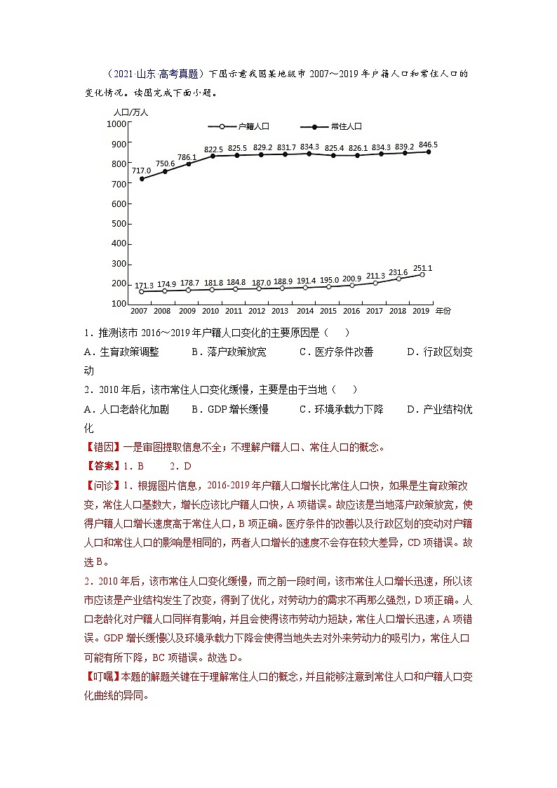 易错点07 人口与地理环境-备战2022年高考地理考试易错题(解析版)第2页