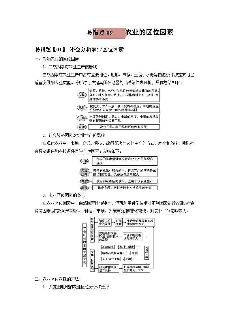 易错点09 农业的区位因素-备战2022年高考地理考试易错题(解析版)第1页