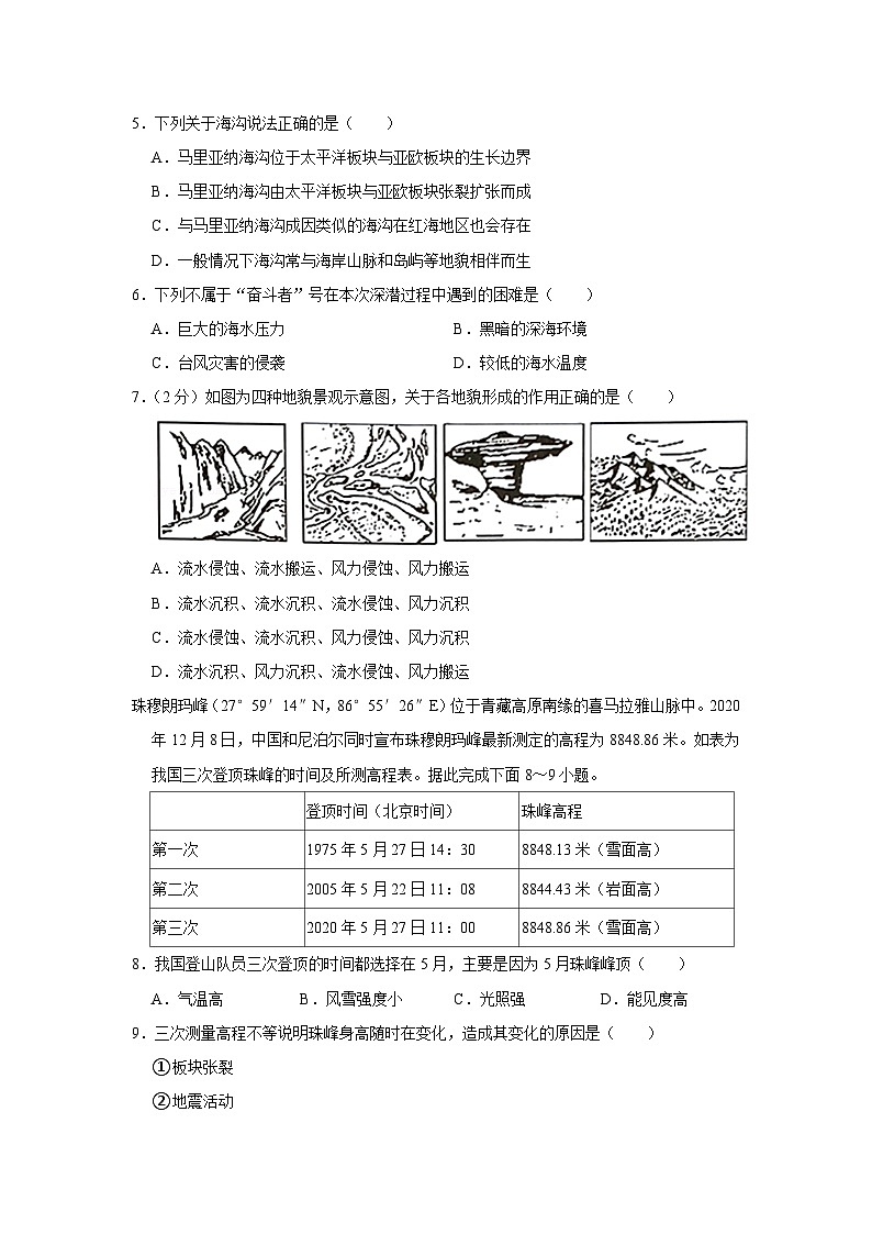 2021年上海市崇明区高考地理二模试卷02