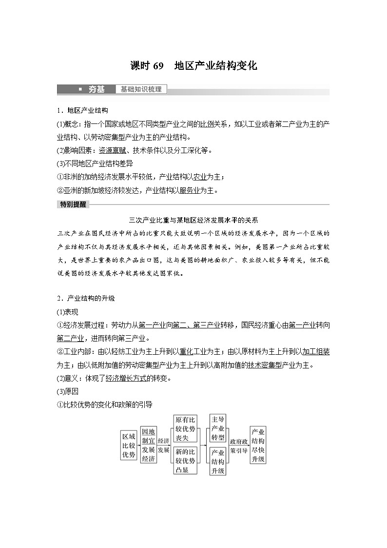 2023年高考地理一轮复习(新人教版) 第3部分 第3章 课时69 地区产业结构变化 (含详解)第1页