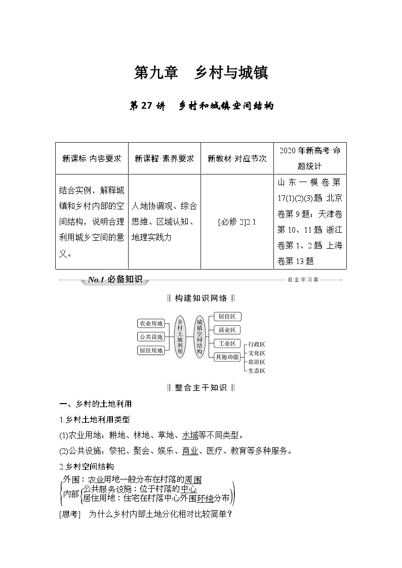 (新高考)高考地理一轮复习精品讲与练第27讲 乡村和城镇空间结构 (含详解)第1页