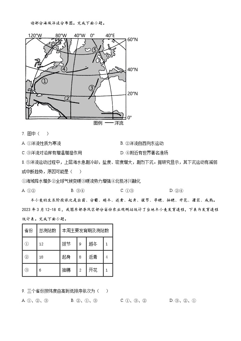 2023杭州高二下学期期末地理试题含解析03