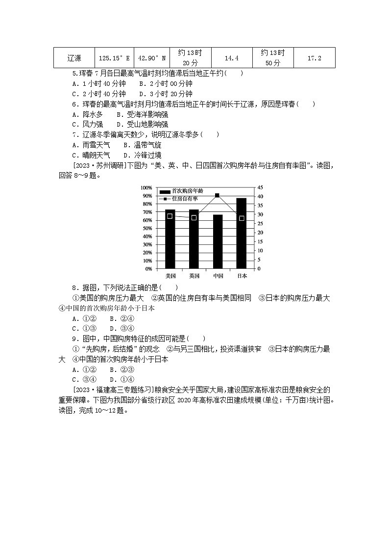 新高考2024版高考地理一轮复习微专题小练习专练96地理统计图表的判读02