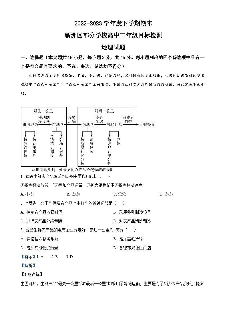 湖北省武汉市新洲区部分学校2022-2023学年高二下学期期末地理试题含解析第1页
