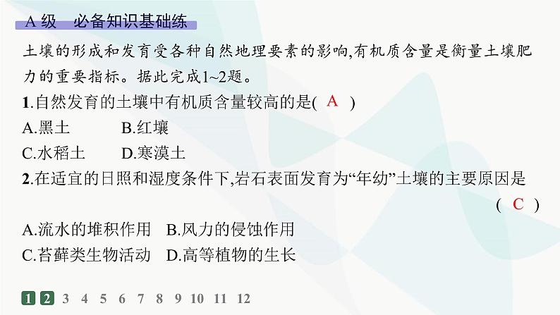 人教版高中地理必修第一册第5章植被与土壤第2节土壤分层作业课件第2页