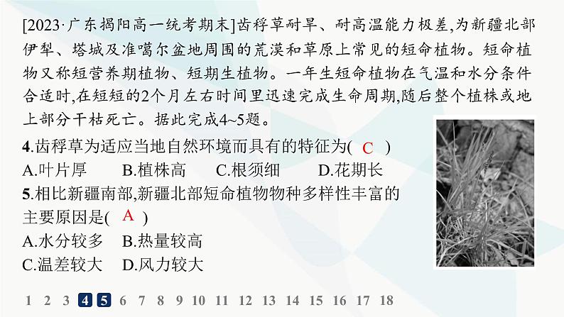 湘教版高中地理必修第一册第五章地球上的植被与土壤素养综合训练课件第6页