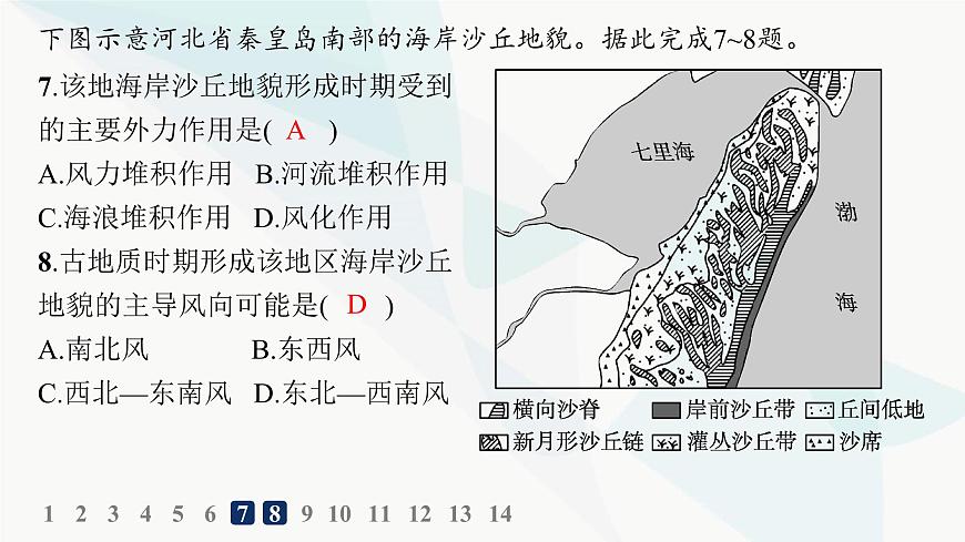 人教版高中地理必修第一冊第4章地貌第1節(jié)第2課時風(fēng)沙地貌與海岸地貌分層作業(yè)課件第8頁