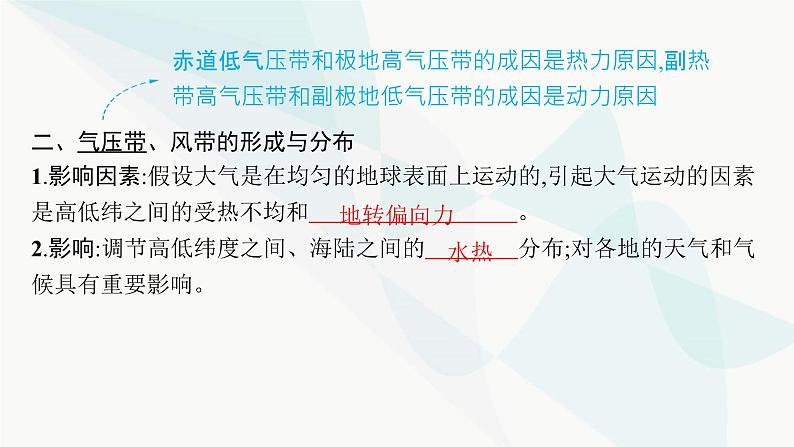 湘教版高中地理选择性必修1第3章大气的运动第1课时大气的水平运动及气压带、风带的形成与分布课件第7页
