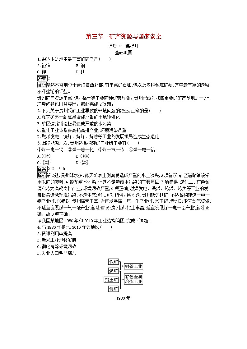 2023新教材高中地理第2章自然資源與國家安全第3節(jié)礦產(chǎn)資源與國家安全課后訓(xùn)練湘教版選擇性必修3第1頁