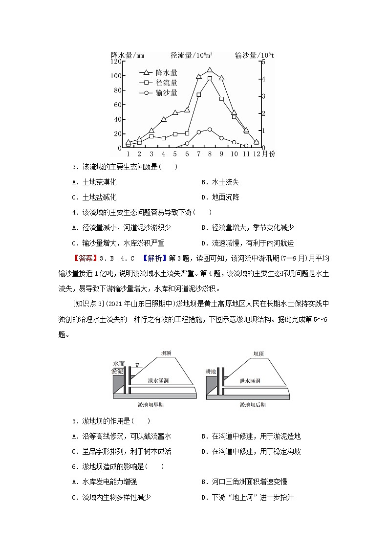 2023年新教材高中地理第2章区域发展第4节黄土高原水土流失的治理课后限时训练中图版选择性必修202