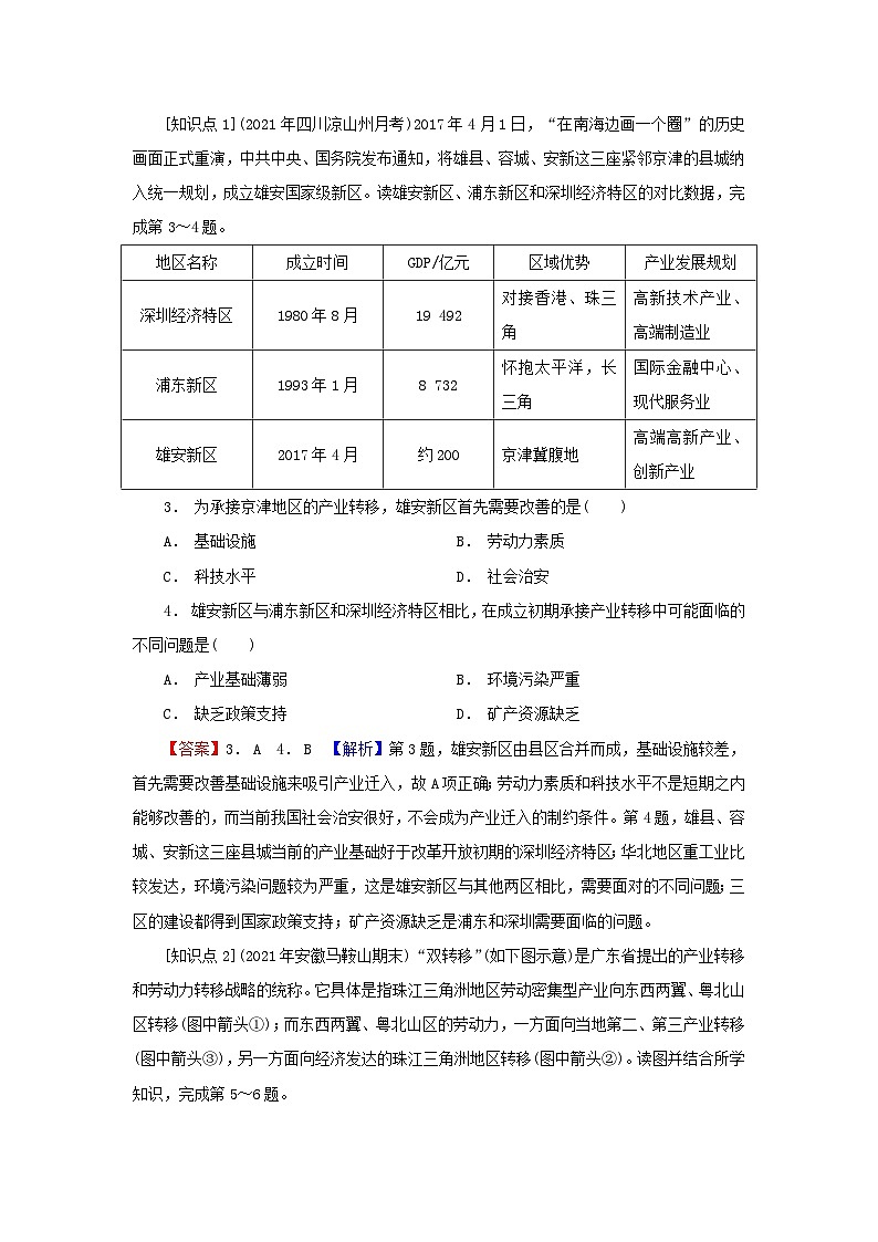 2023年新教材高中地理第3章区域协调第1节珠江三角洲地区的产业转移及其影响课后限时训练中图版选择性必修202