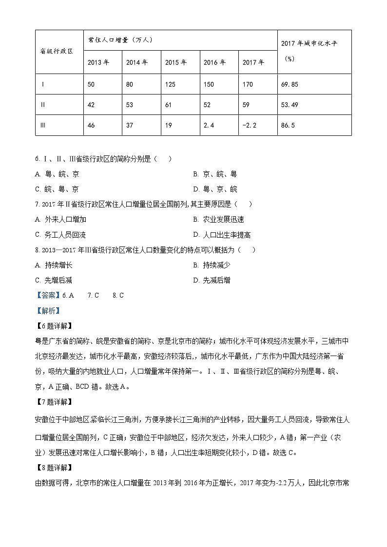 四川省泸县第五中学2022-2023学年高三地理下学期开学考试试题(Word版附解析)第3页