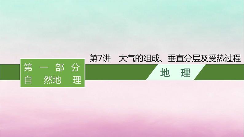 适用于新教材2024版高考地理一轮总复习第4章地球上的大气第7讲大气的组成垂直分层及受热过程课件湘教版第1页