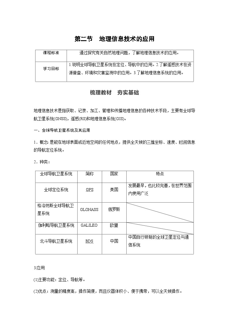 （新教材）中图版地理必修1第四章 第二节地理信息技术的应用 教案01