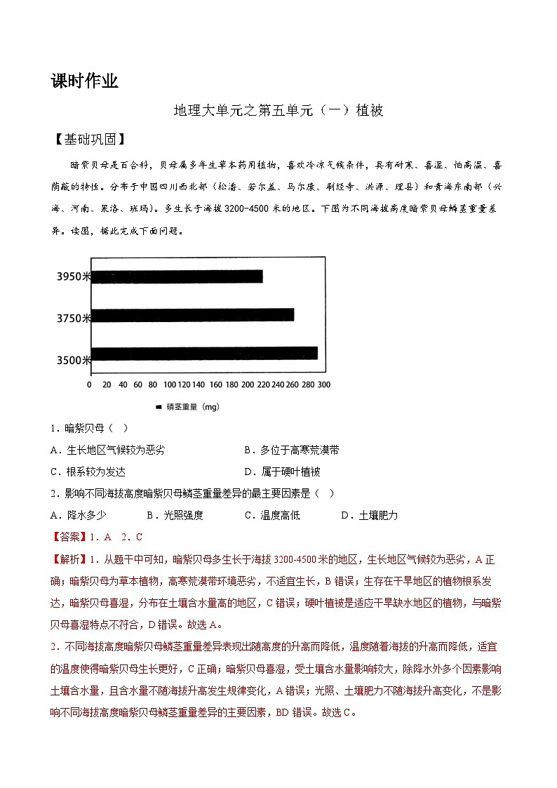 【大单元】5.1植被 课时练习 (人教2019必修第一册)01
