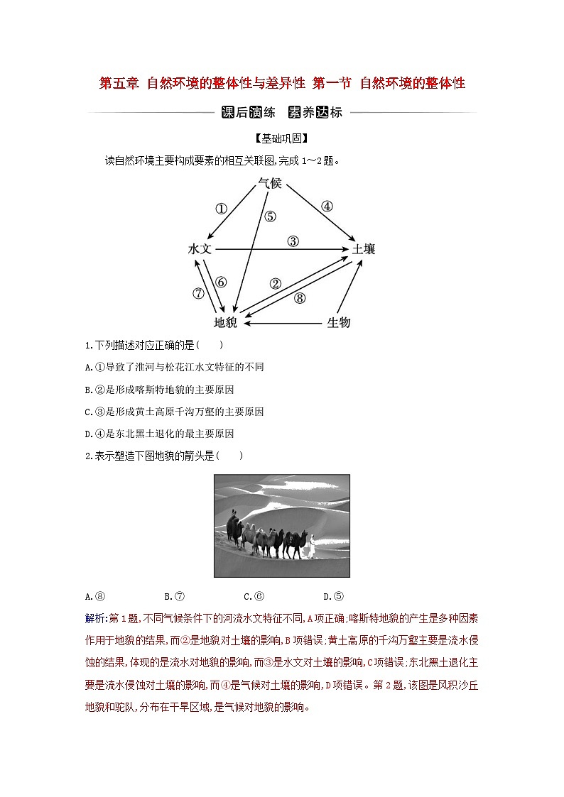 新教材2023高中地理第五章自然环境的整体性与差异性第一节自然环境的整体性同步测试新人教版选择性必修1第1页
