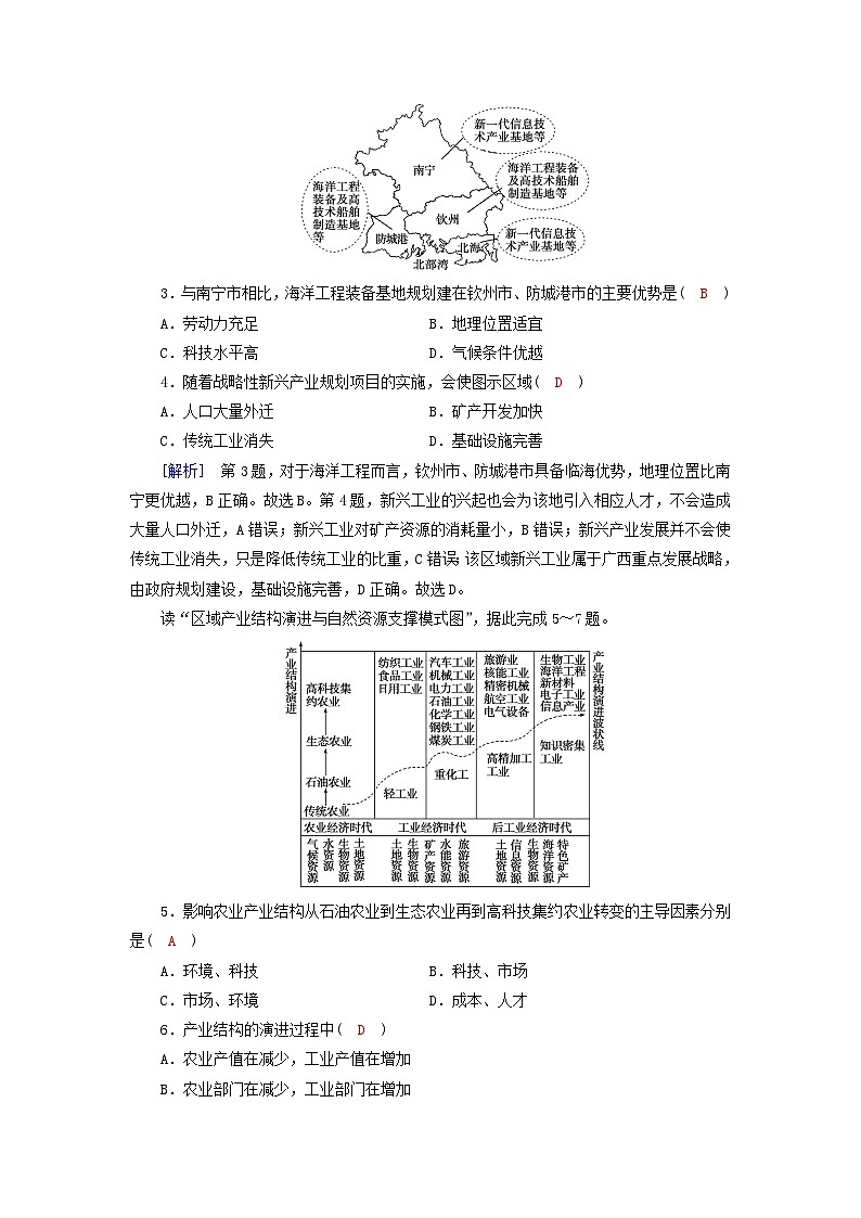 新教材2023年高中地理第3章城市产业与区域发展第2节地区产业结构变化课时作业新人教版选择性必修202