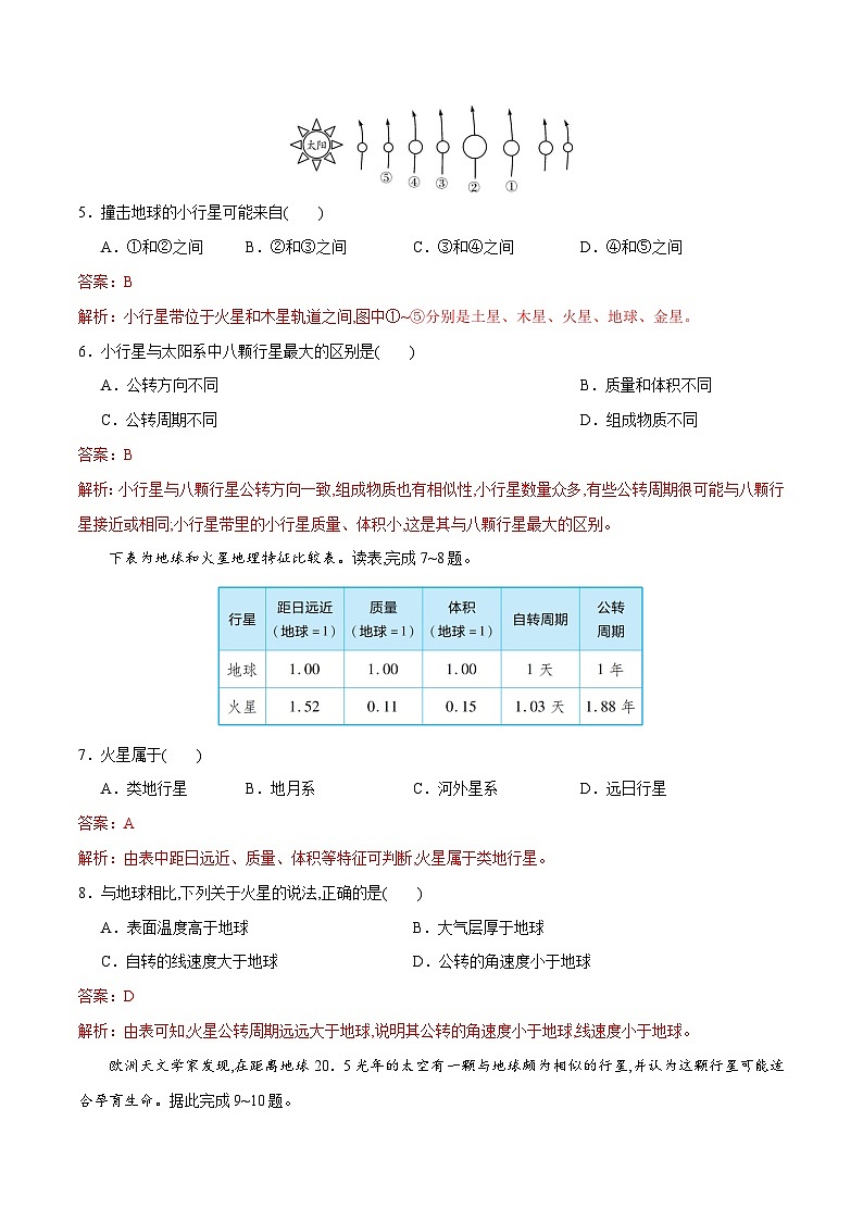 中图版2019 高中地理 必修第一册1.1地球所处的宇宙环境(练习)02