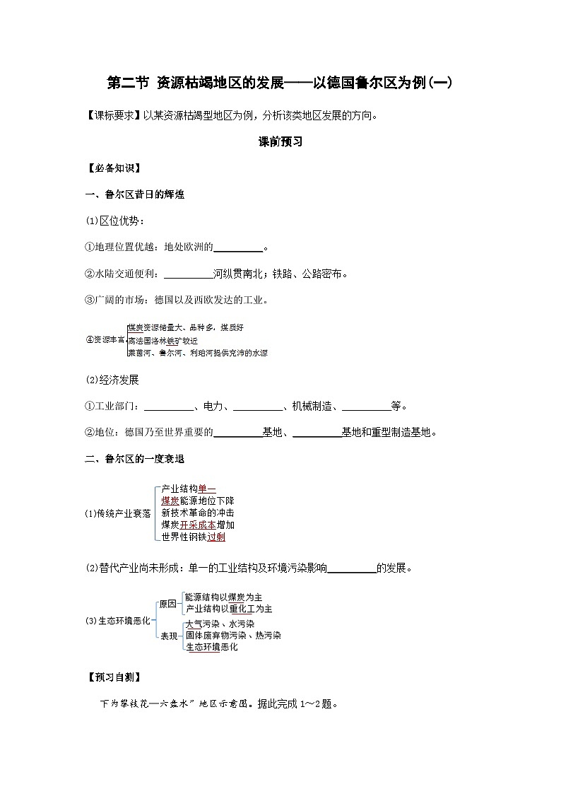鲁教版(2019)高中地理 选修2 2.2 资源枯竭地区的发展——以德国鲁尔区为例(一) 导学案(含答案)01
