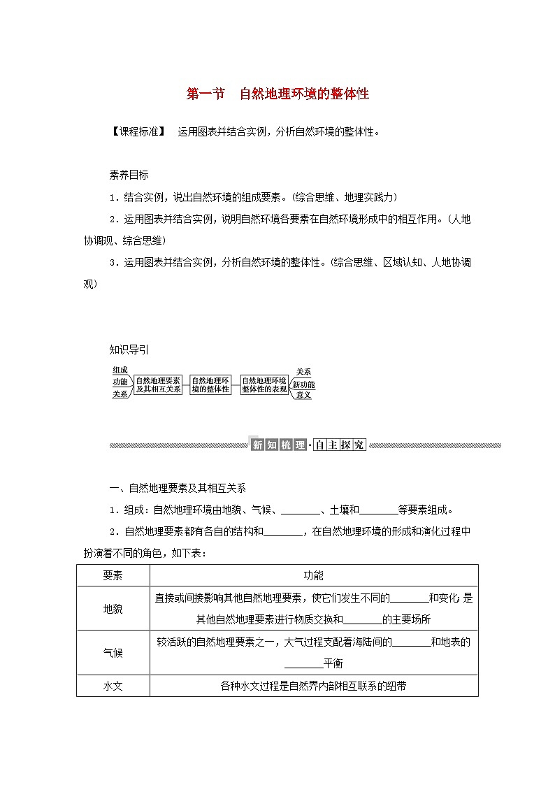 中图版2019 高中地理选修一 第五章自然地理环境的整体性和地域分异规律1自然地理环境的整体性学案第1页