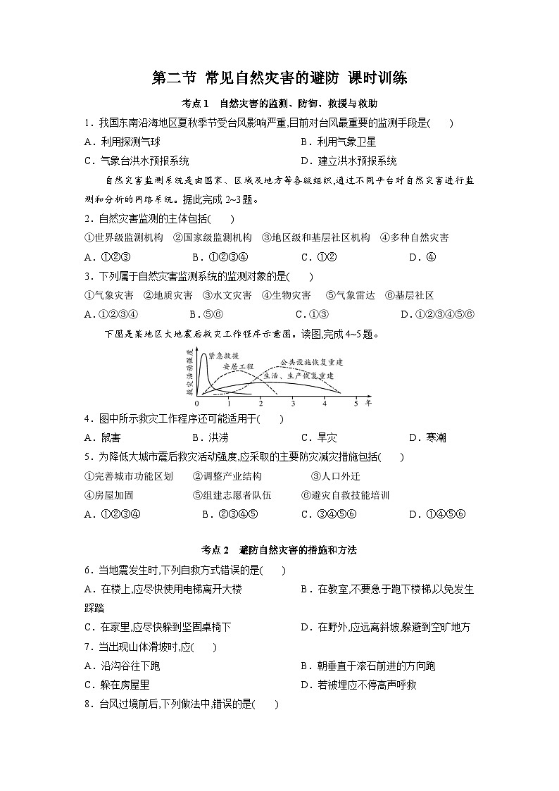 中图版2019 高中地理 必修第一册 3.2常见自然灾害的避防(练习) 原卷版第1页