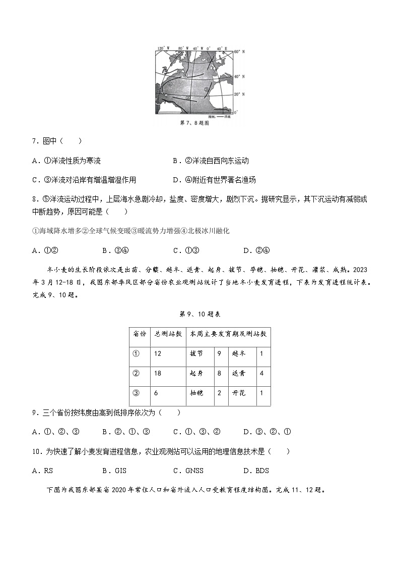 浙江省杭州市2022-2023学年高二下学期期末地理试题03