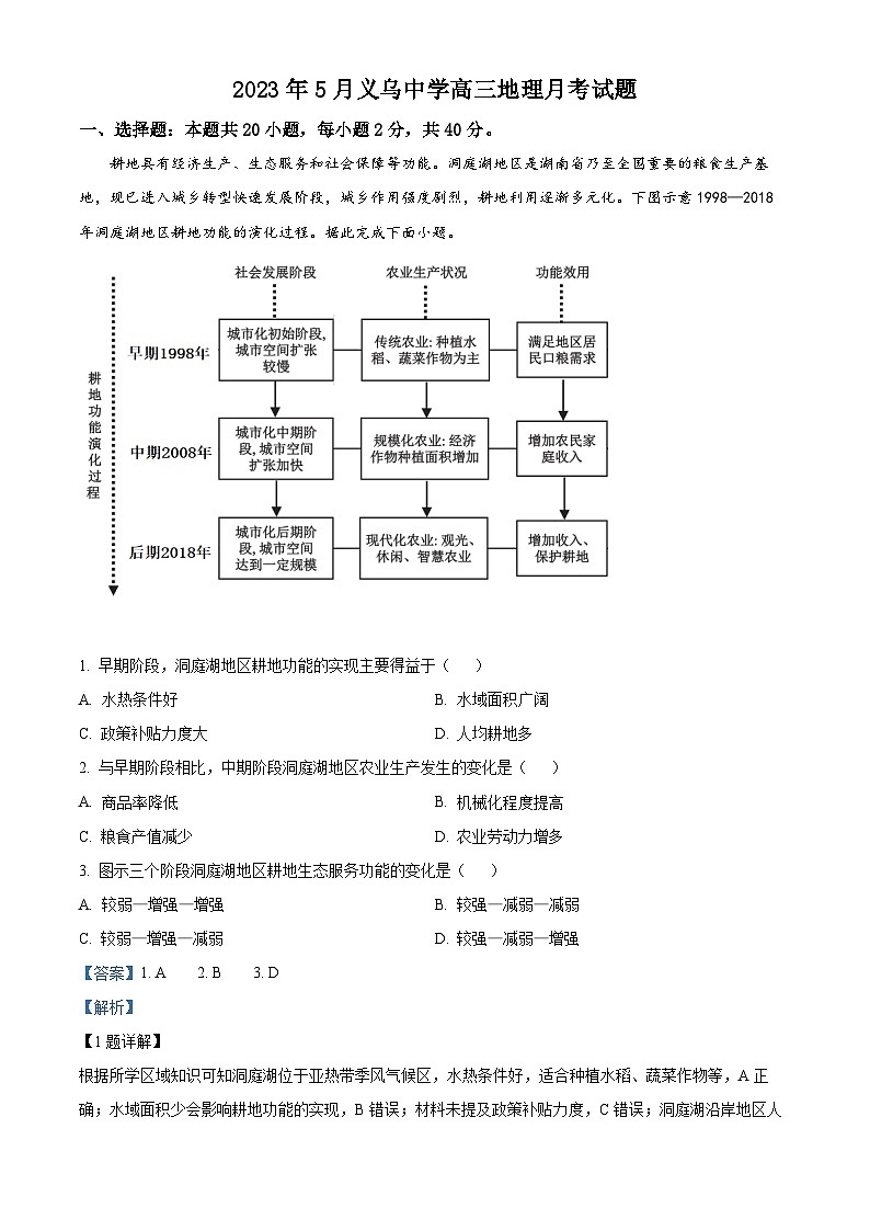 浙江省义乌中学2022-2023学年高三地理下学期5月月考试题(Word版附解析)第1页