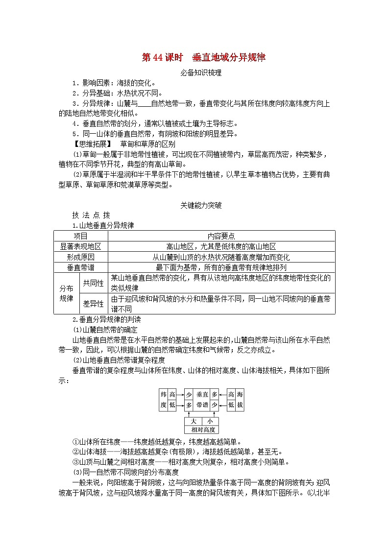 2024版新教材高考地理全程一轮总复习第一部分自然地理第九章自然环境的整体性与差异性第44课时垂直地域分异规律学生用书新人教版第1页