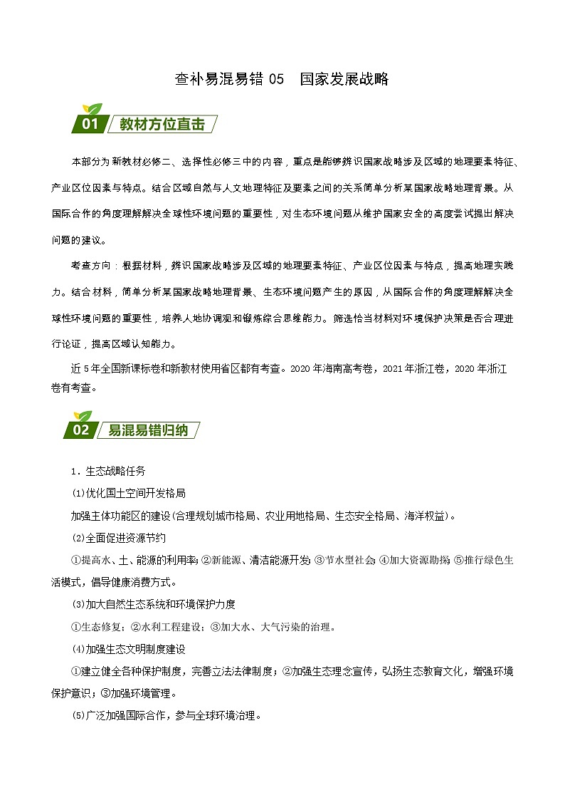 查补易混易错点05 国家发展战略-【查漏补缺】2023年高考地理三轮冲刺过关(新高考专用)(解析版)第1页