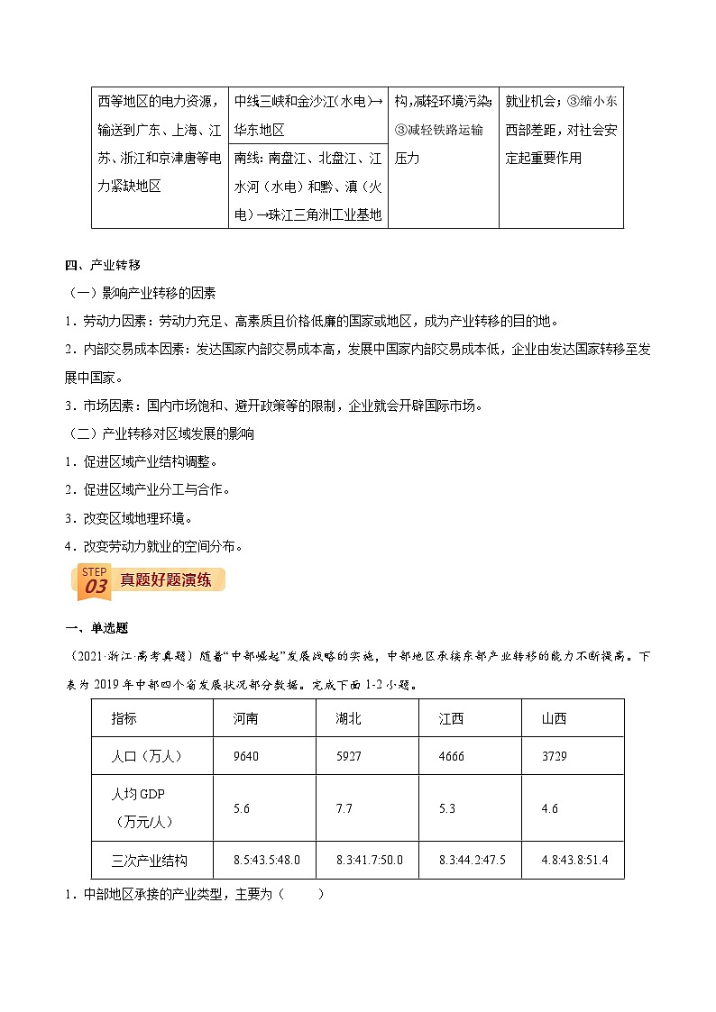 专题11 区际联系与区域协调发展-【查漏补缺】2022年高考地理三轮冲刺过关(全国通用)(原卷版)第3页