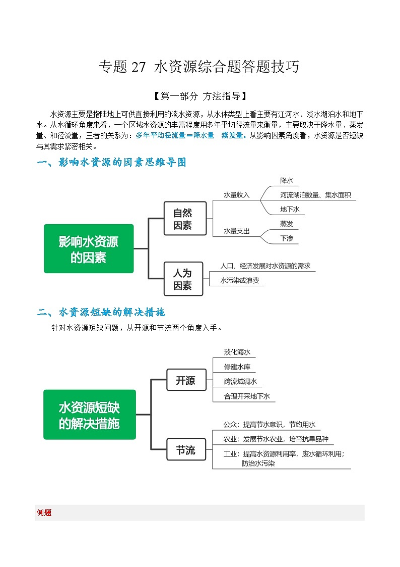 专题27 区域水资源问题 综合题答题技巧 -2023年高考地理毕业班二轮热点题型归纳与变式演练 (解析版)第1页
