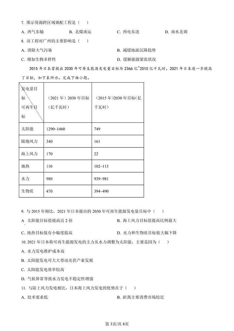山西省金科大联考2023-2024学年高三上学期开学检测地理第3页