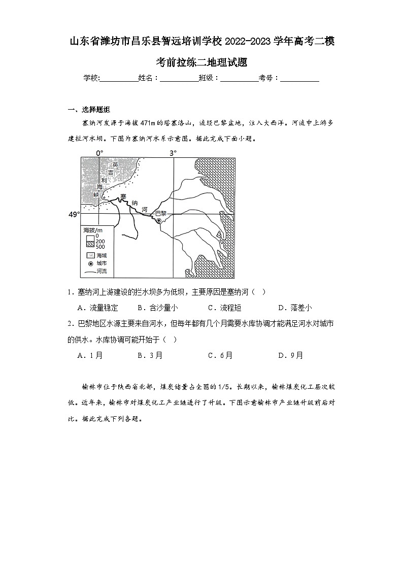 山东省潍坊市昌乐县智远培训学校2022-2023学年高考二模考前拉练二地理试题(含解析)第1页