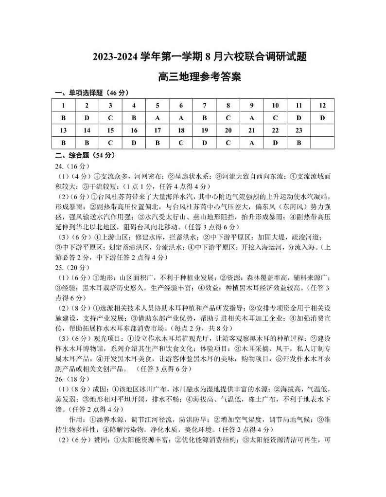 2024届江苏省南京市六校联合体高三上学期8月调研试题 地理 PDF版01