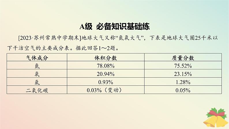 江苏专版2023_2024学年新教材高中地理第三章地球上的大气第一节大气的组成与垂直分层分层作业课件湘教版必修第一册03