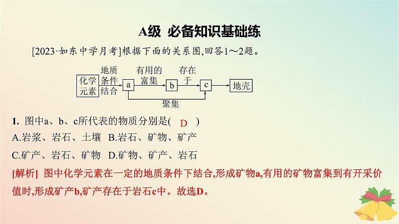 江苏专版2023_2024学年新教材高中地理第二章岩石圈与地表形态第一节岩石圈物质循环分层作业课件湘教版选择性必修103