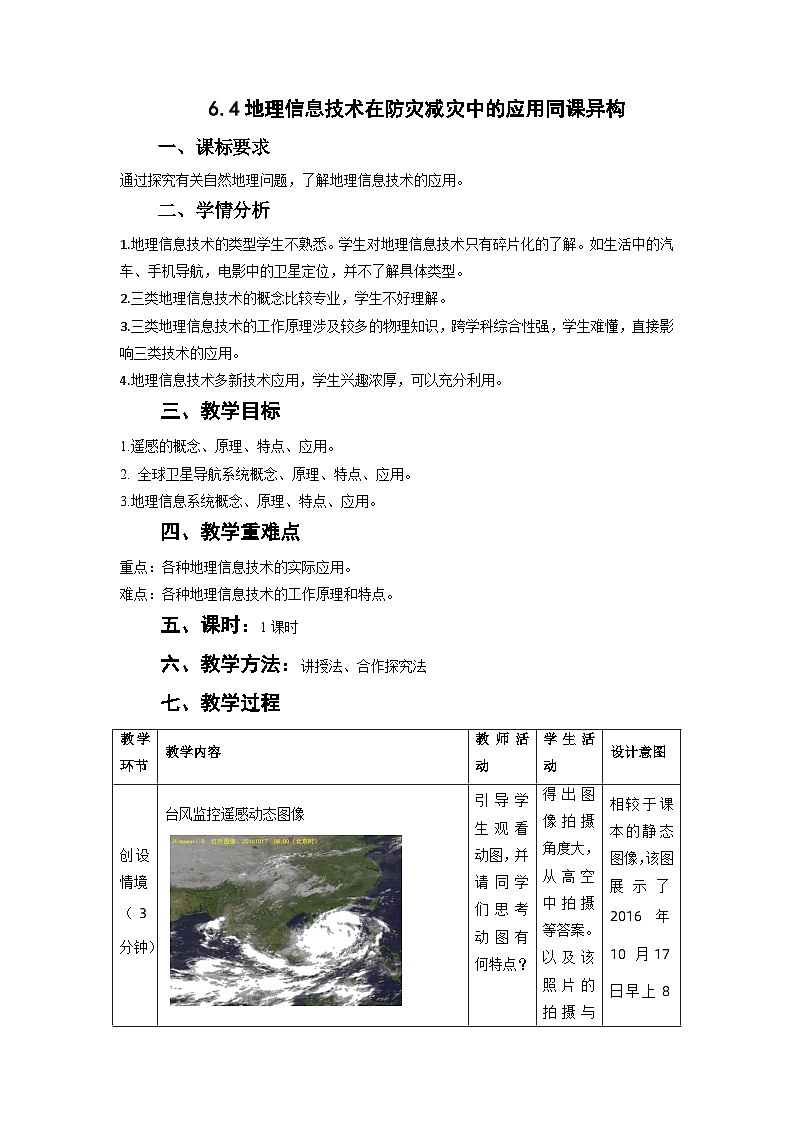 6.4 地理信息技术在防灾减灾中的应用 教学设计 人教版(2019)高中地理必修一第1页