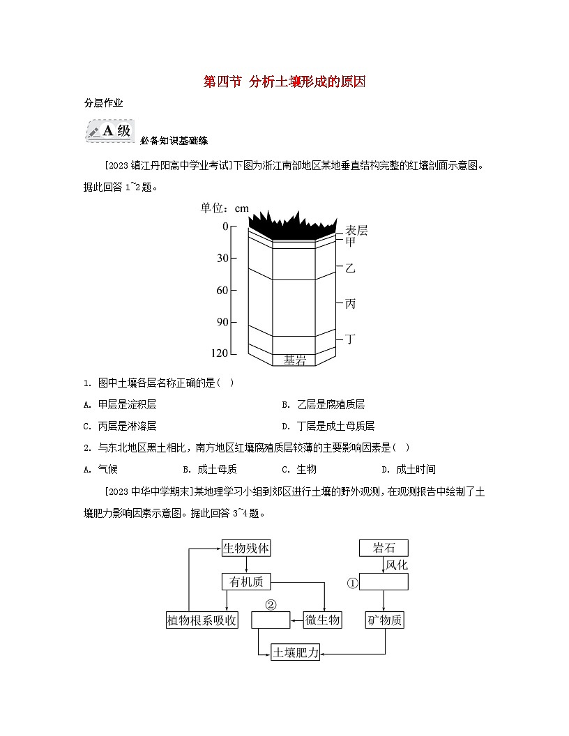 2023_2024學(xué)年新教材高中地理第三單元從圈層作用看地貌與土壤第四節(jié)分析土壤形成的原因分層作業(yè)魯教版必修第一冊第1頁